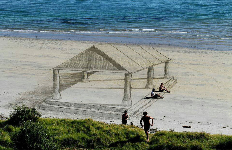 De l'art de plage 3D impressionnant en Nouvelle-Zélande