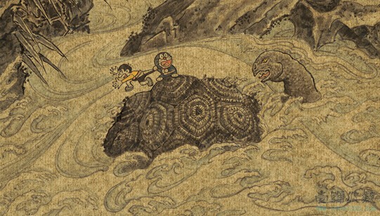 Dolaemon se retrouve dans des illustrations traditionnelles chinoises