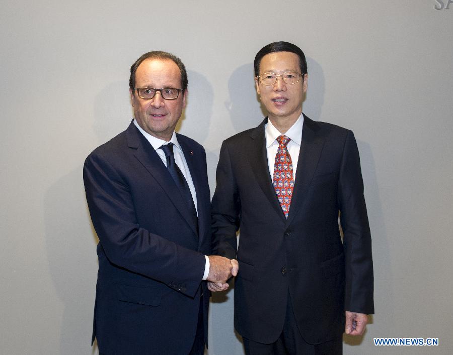 Le vice-PM chinois Zhang Gaoli discute du changement climatique et des relations bilatérales avec le président français