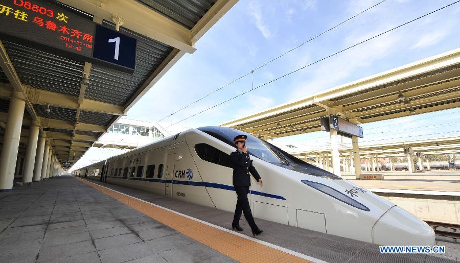 Essai d'un train à grande vitesse dans le Xinjiang