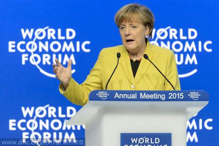 Angela Merkel, Chancelière allemande, s’exprime lors d’une séance de discussion du Forum de Davos, le 22 janvier 2015. [Photo/IC]