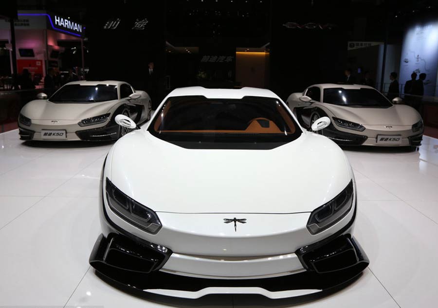 Ch Auto expose son concept-car Event, la voiture chinoise sportive animée par une motorisation 100% électrique, lors du 16e Salon international de l'automobile de Shanghai, le 20 avril 2015. [Photo/IC]