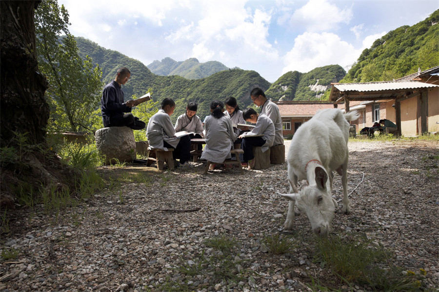 Bai Zilin anime une lecture en plein air avec ses élèves. [Photo/CFP]
