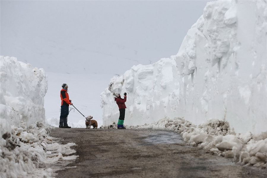 Espagne : une route cloisonnée entre deux murs de neige