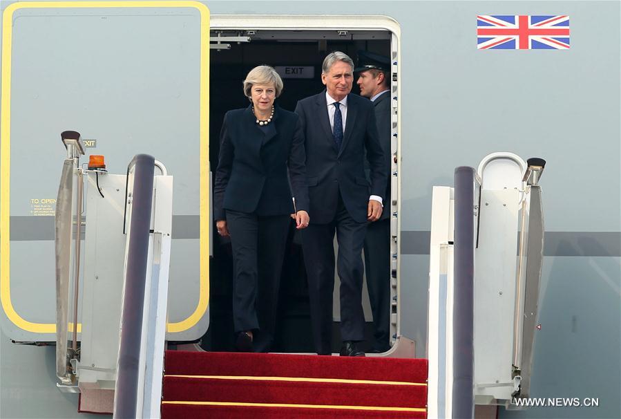 La Première ministre britannique Theresa May arrivée à Hangzhou, capitale de la province chinoise du Zhejiang (est) pour participer au 11e sommet du G20. (Xinhua/Cai Yang)
