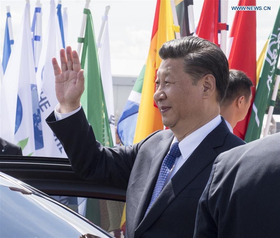 Arrivée du président chinois à Hambourg pour le sommet du G20