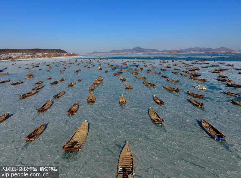 Mer de Bohai et mer Jaune : des bateaux de pêche pris dans les glaces