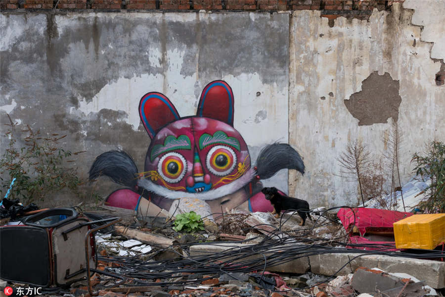 Shanghai : un site de démolition embelli par des graffiti