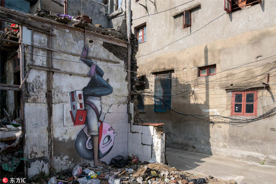 Shanghai : un site de démolition embelli par des graffiti