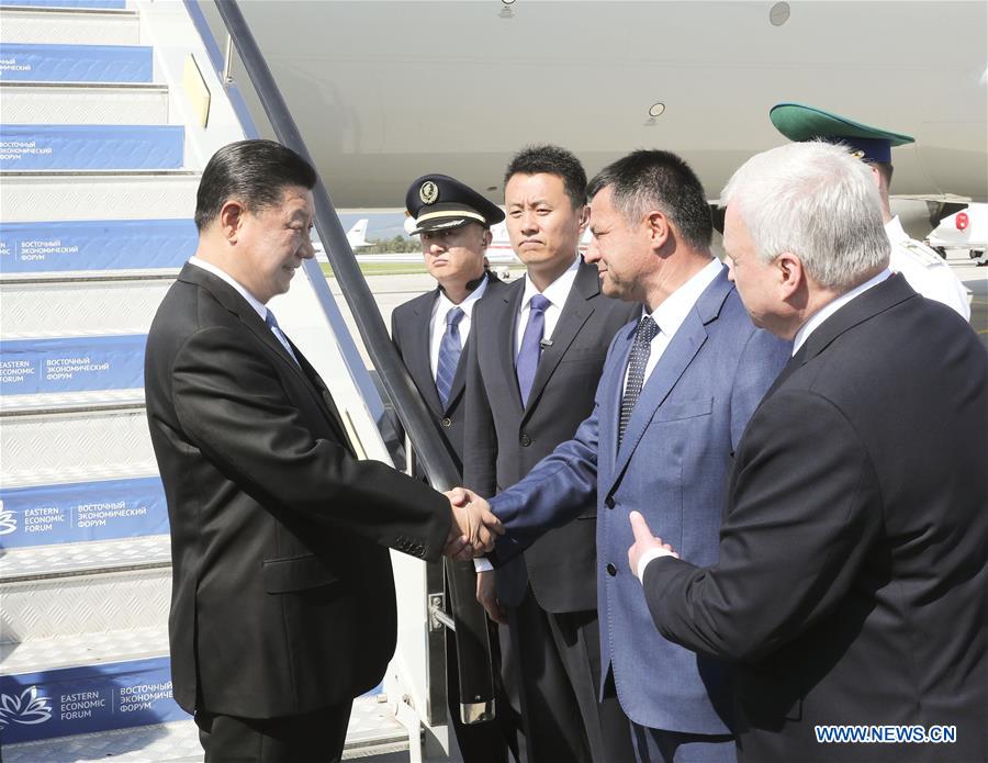 Arrivée du président chinois en Russie pour le 4e Forum économique oriental