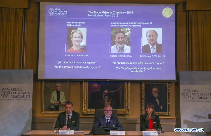 Trois scientifiques se partagent le prix Nobel de chimie 2018