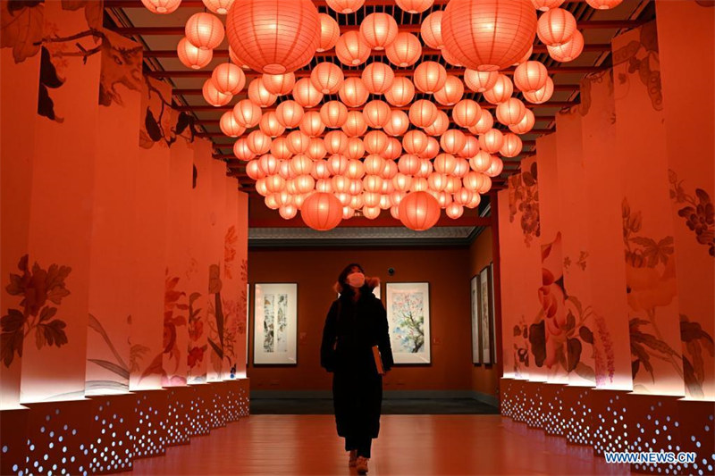 Une visiteuse découvre une exposition sur le thème du tigre au Musée national de Chine à Beijing, capitale de la Chine, le 19 janvier 2022. (Jin Liangkuai/Xinhua)