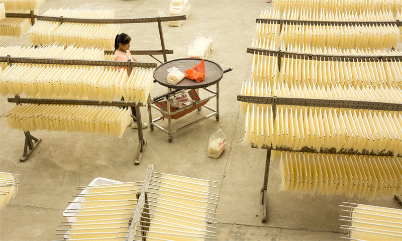 Jiangxi : les villageois occupés à sécher des nouilles fraîches