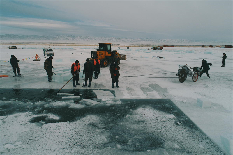 La récolte de la glace bat son plein au Xinjiang