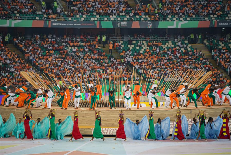 Photo prise le 13 janvier 2024 montrant la cérémonie d'ouverture de la Coupe d'Afrique des Nations 2023. (Han Xu / Xinhua)