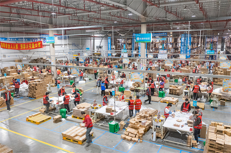 Des membres du personnel travaillent dans la zone franche complète d'Yiwu, dans la province du Zhejiang (est de la Chine), le 12 novembre 2023. (Photo / Xinhua)