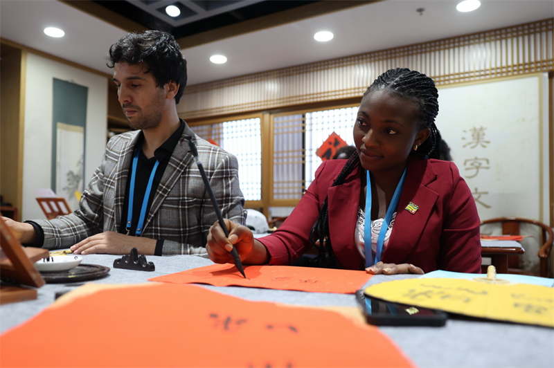 Les jeunes Chinois et Africains ressentent le charme de la culture traditionnelle chinoise à Beijing