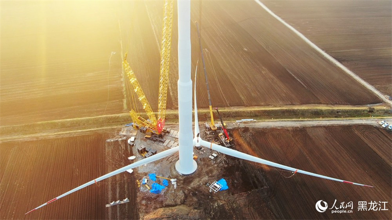 Heilongjiang : la première turbine du parc éolien de 100 MW du comté de Huma hissée avec succès