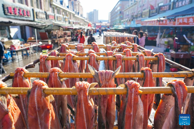 Heilongjiang : le marché aux poissons d'eau douce de Dongji à Fuyuan