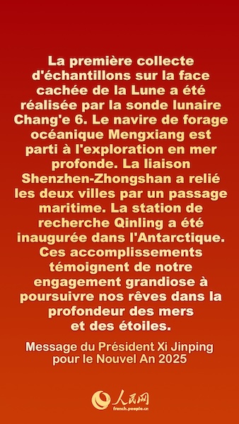 Les points saillants du message du président Xi Jinping pour le Nouvel An 2025