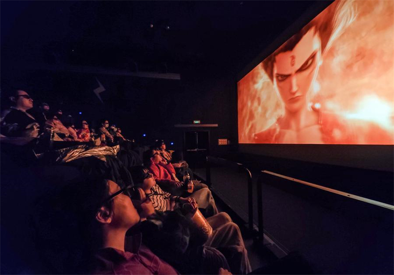 Des spectateurs assistent à une projection de "Ne Zha 2" en 4D dans un cinéma de l'arrondissement de Dongcheng à Beijing, capitale chinoise, le 16 février 2025. (Photo : Chen Yehua)