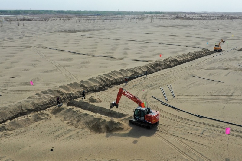 Xinjiang : le désert du Taklamakan complètement entouré d'une ceinture verte grâce aux efforts de contrôle du sable
