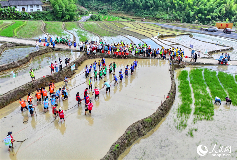 Jiangxi : une rencontre sportive amusante dans des champs en terrasses à Chongyi