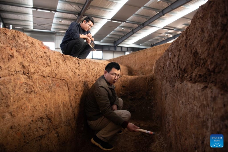 Des archéologues travaillent sur le site des vestiges de Lingjiatan, dans le comté de Hanshan, à Ma'anshan, dans la province de l'Anhui (est de la Chine), le 13 janvier 2026. (Zhang Duan / Xinhua)