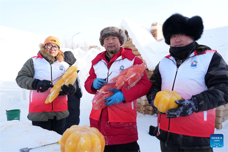 Heilongjiang : des sculptures de glace teintes par des plantes apportent de la couleur au Monde de Glace et de Neige de Harbin