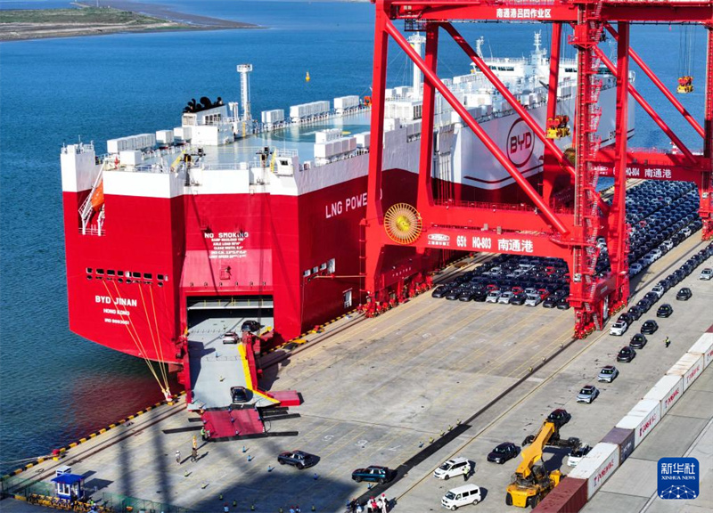 Jiangsu : 7 273 véhicules à énergies nouvelles ont appareillé de Nantong à destination de l'Europe
