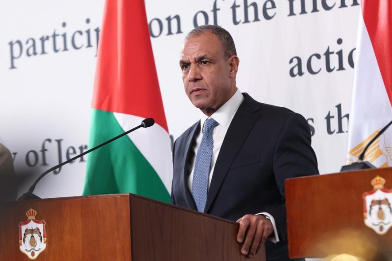 Le ministre égyptien des Affaires étrangères, Badr Abdelatty, participe à une conférence de presse conjointe à Amman, en Jordanie, le 5 août 2026. (Xinhua/Mohammad Abu Ghosh)
