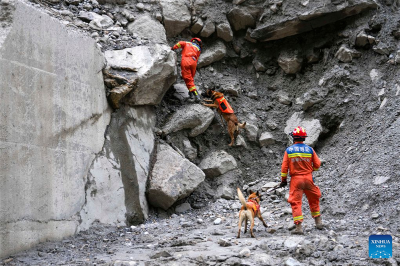 Xizang : les sauveteurs lancés dans une course contre la montre et les obstacles pour rechercher des survivants au poste frontalier de Gyirong