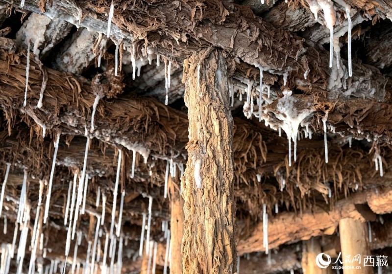 Photo des cristaux de sel naturels formés sous les structures en bois des anciennes parcelles salines du comté de Mangkam, région autonome du Xizang (sud-ouest de la Chine). (Luo Yuxin/Le Quotidien du peuple en ligne)