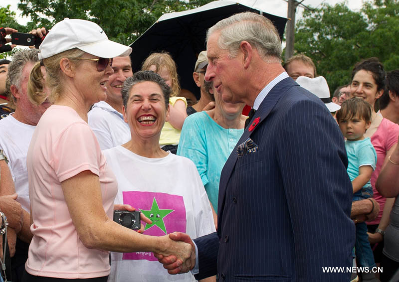 Le prince Charles (à droite) serre la main à une habitante de Melbourne, en Australie, le 6 novembre 2012.Le prince Charles et son épouse Camilla effectuent une visite de six jours en Australie pour célébrer le jubilé de diamant de la reine Elizabeth II