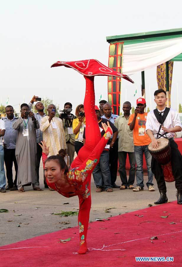 Des artistes chinois lors de la cérémonie d'ouverture du Carnaval d'Abuja 2012, à Abuja, capitale du Nigeria, le 24 novembre 2012. (Photo : Chen Shupin)