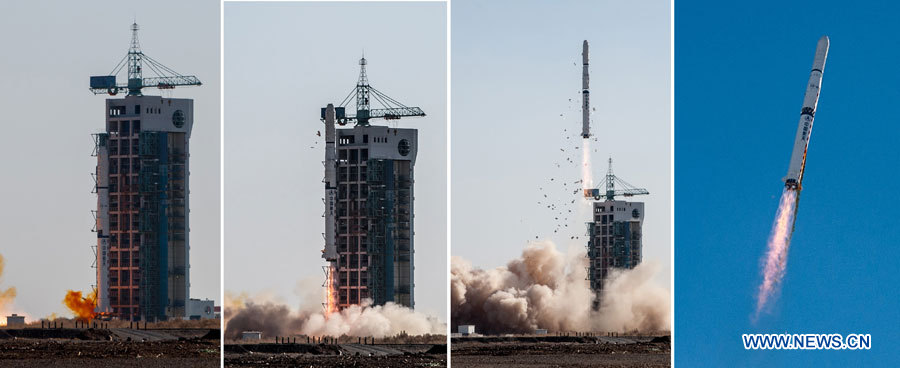 Une fusée porteuse Longue Marche 4C transportant le satellite de télédétection Yaogan XVI décolle depuis la plate-forme du Centre de lancement de satellites de Jiuquan, dans la province du Gansu (nord-ouest), le 25 novembre 2012. (Photo : Liu Chan)