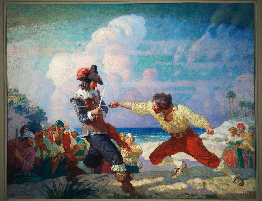 "The Duel on the Beach" par Newell Convers Wyeth (1882-1945) récolte environ 2 250 dollars au cours de la vente aux enchères chez Christie's à New York, aux États-Unis, le 6 décembre 2012. 