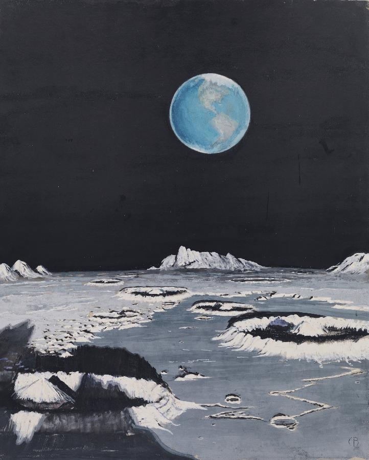 "A Blue Globe Hanging in the Sky - Earth as seen from the moon" par Charles Bittinger récolte environ 2 250 dollars au cours de la vente aux enchères chez Christie's à New York, aux États-Unis, le 6 décembre 2012. 