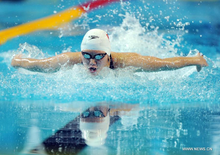 La Chinoise Ye Shiwen, lors de la finale du 200 m quatre nages, au quatrième jour des Championnats du monde de natation en petit bassin, à Istanbul, en Turquie, le 15 décembre 2012. Ye Shiwen a remporté le titre en réalisant un temps de 2 minutes et 4,64 secondes.