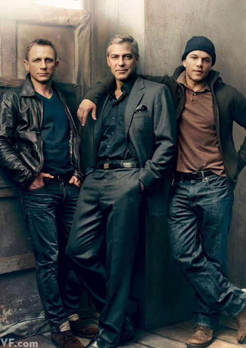 Daniel Craig, George Clooney et Matt Damon en couverture du numéro de février 2012 du magazine. (Photo : Annie Leibovitz)