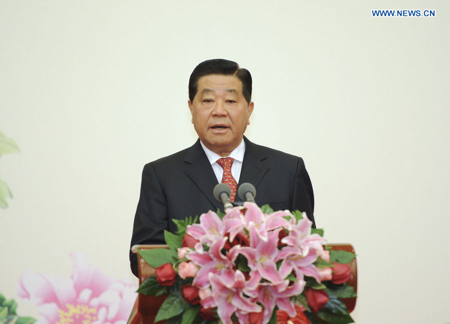 Jia Qinglin, président du Comité national de la Conférence consultative politique du Peuple chinois (CCPPC), préside une réception organisée par le Comité national de la CCPPC à Beijing, le 1er janvier 2013. (Photo : Xie Huanchi)