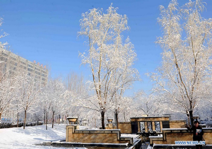 Photo prise le 20 mars 2013 montrant des paysages de neige à Beijing, capitale de la Chine. Des chutes de neige ont frappé la ville de Beijing depuis la nuit de mardi.