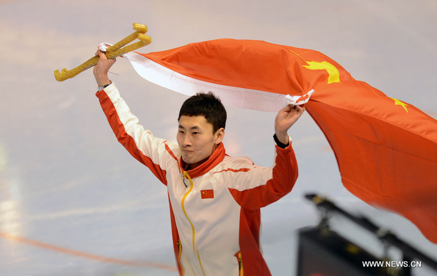 Nie Xin a remporté la médaille d'or dans la finale 1 500 m messieurs (individuel) des Jeux mondiaux militaires d'hiver à Annecy, le 28 mars 2013.