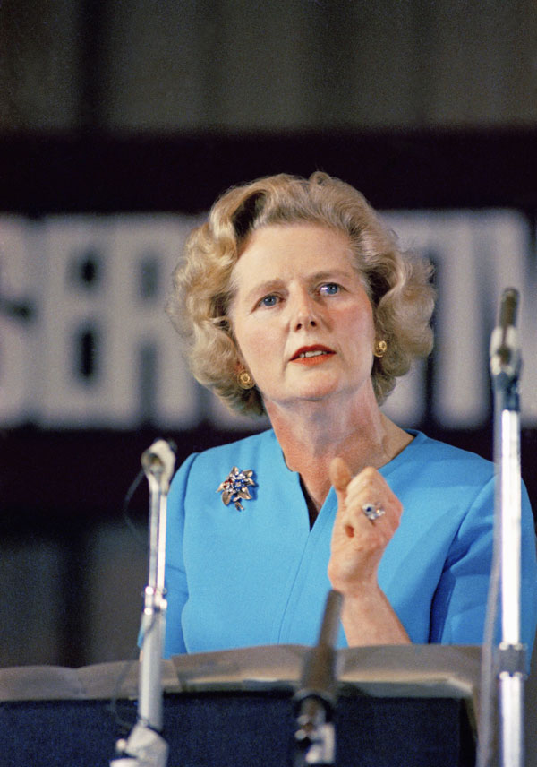 Margaret Thatcher prononce un discours à Londres après son succès dans le premier tour de scrutin de son parti, le 10 février 1972. (Photo: Xinhua/AP)