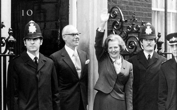 Margaret Thatcher arrive au 10 Downing Street pour devenir la Première ministre britannique à Londres le 4 mai 1979.