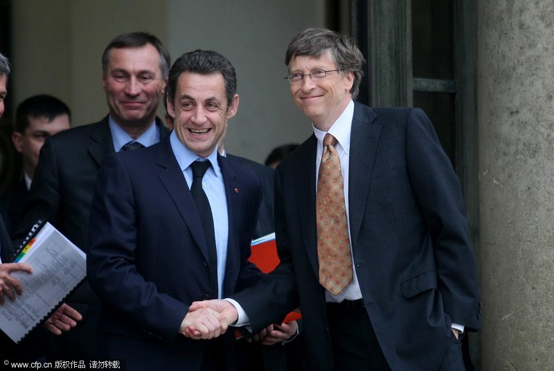 Le 29 janvier, Bill Gates aux côtés de Nicolas Sarkozy, l'ancien président français