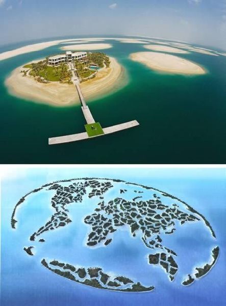 The World, 300 îles artificielles qui forment la carte du monde, Émirats arabes unis.