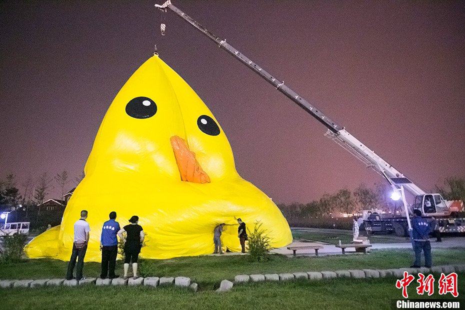 Le canard jaune géant arrive à Beijing