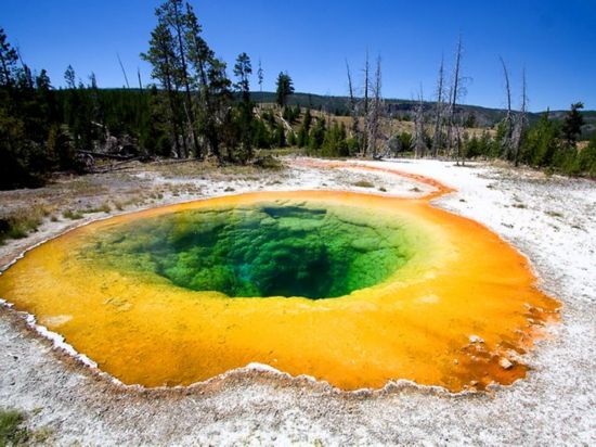 La source Morning Glory pool, dans le Wyoming, aux États-Unis