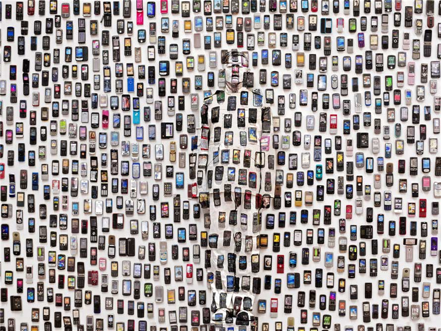 « Urban Camouflage - Mobile Phone » (« Camouflage urbain - Téléphone Mobile »), impression jet d'encre, 112,5 cm x 150 cm, 2012, par Liu Bolin. Fourni au China Daily